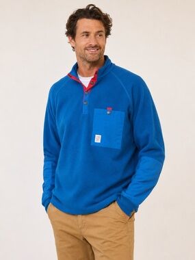 Topo Designs Polartec Fleece Pullover Men's L Blue Snap Pocket Outdoor Jacket